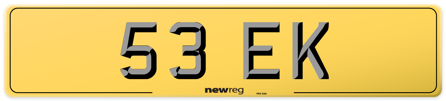 53 EK Rear Number Plate