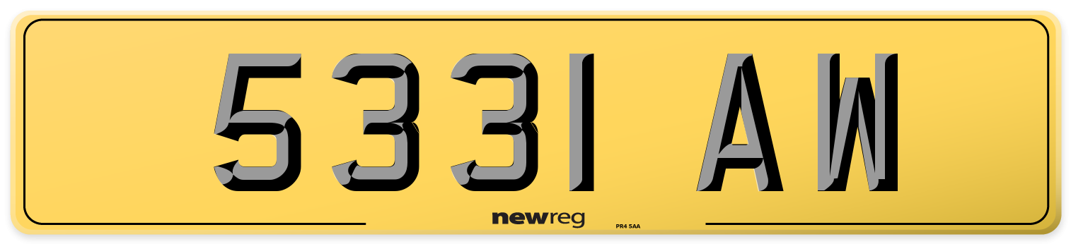 5331 AW Rear Number Plate