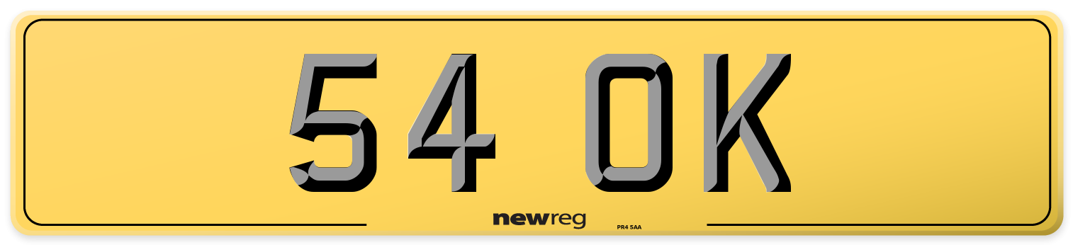 54 OK Rear Number Plate