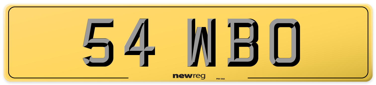 54 WBO Rear Number Plate