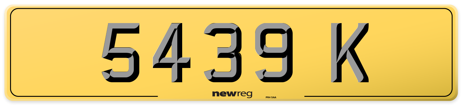 5439 K Rear Number Plate
