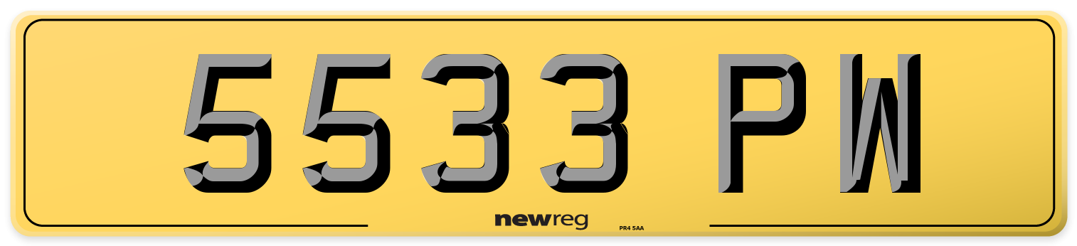 5533 PW Rear Number Plate