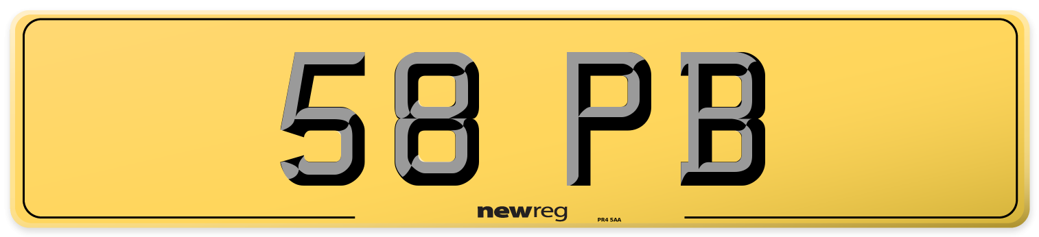 58 PB Rear Number Plate