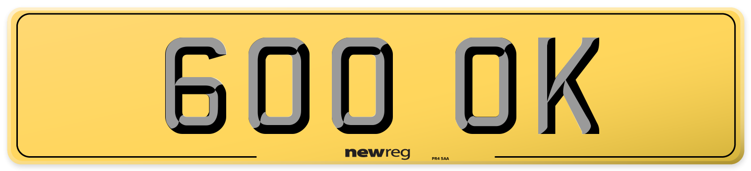 600 OK Rear Number Plate