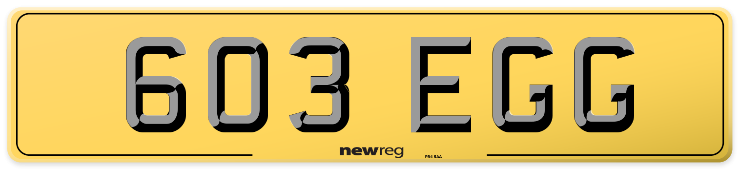 603 EGG Rear Number Plate