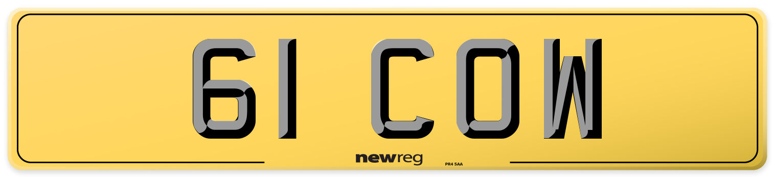 61 COW Rear Number Plate