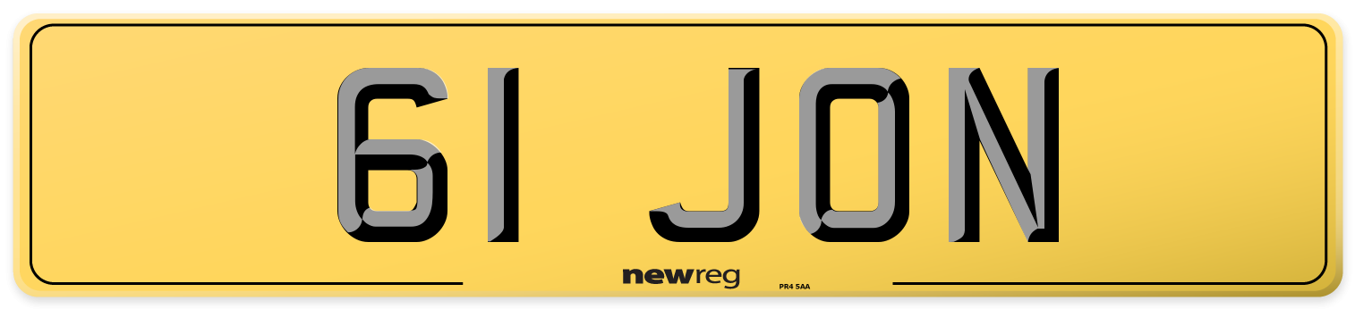 61 JON Rear Number Plate