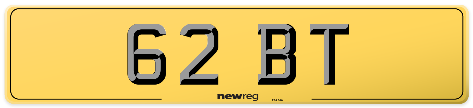 62 BT Rear Number Plate