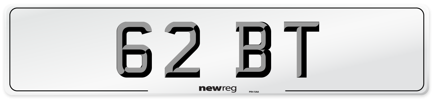62 BT Front Number Plate