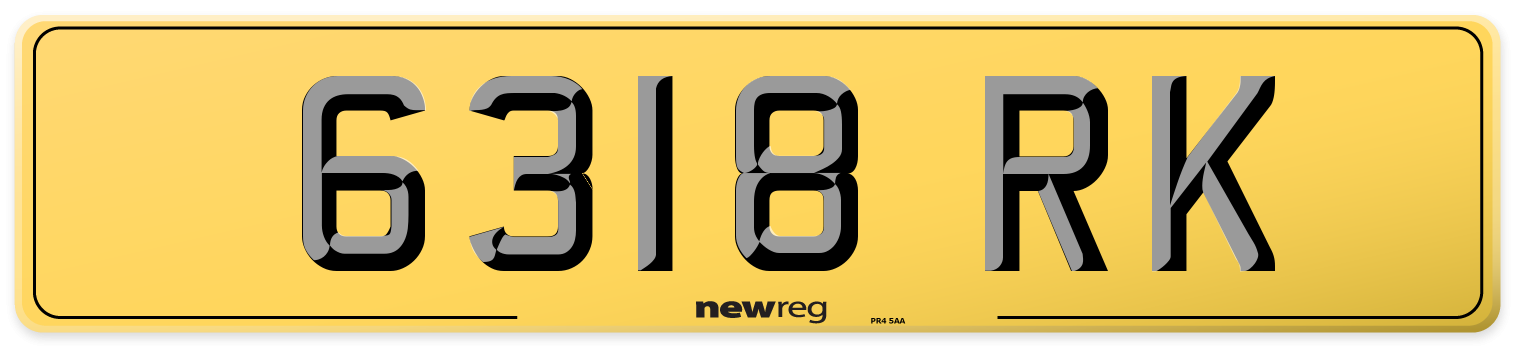 6318 RK Rear Number Plate