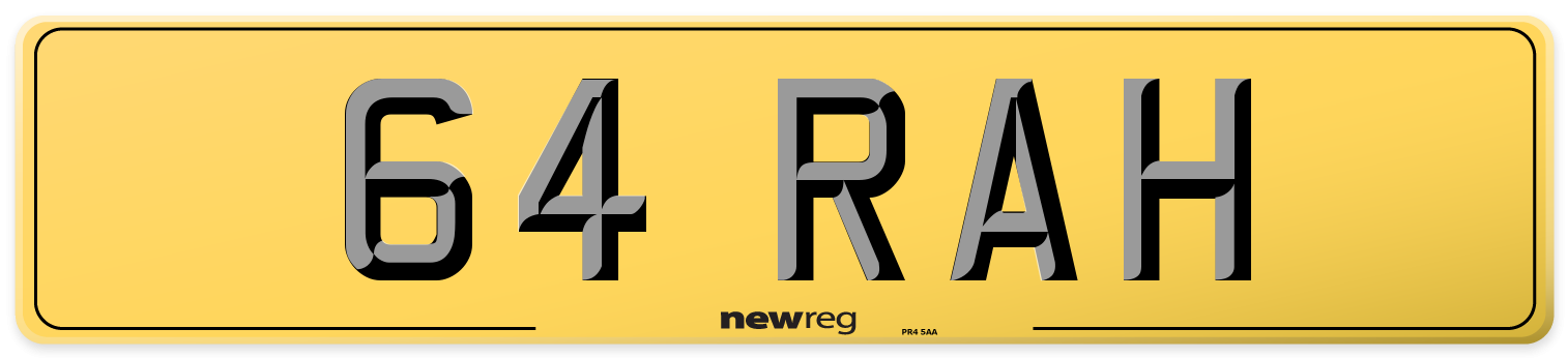 64 RAH Rear Number Plate