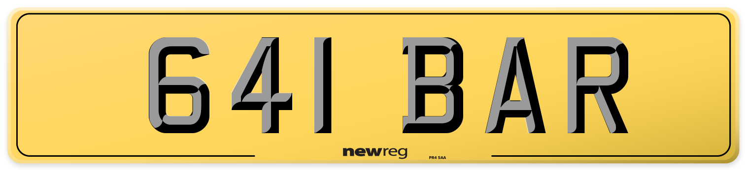 641 BAR Rear Number Plate