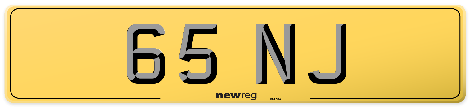 65 NJ Rear Number Plate