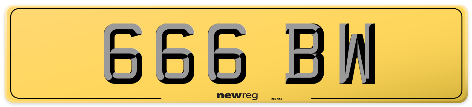 666 BW Rear Number Plate