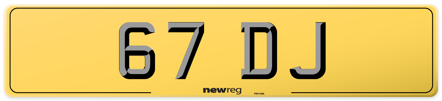 67 DJ Rear Number Plate