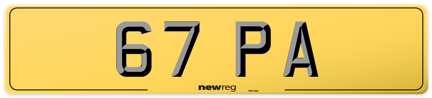 67 PA Rear Number Plate