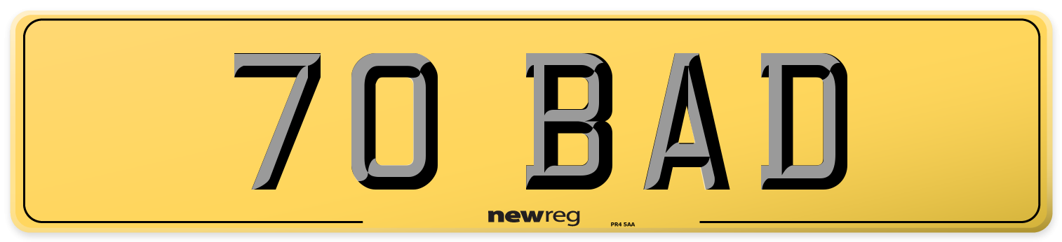 70 BAD Rear Number Plate