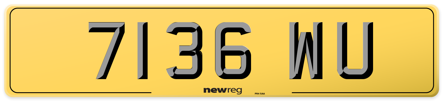 7136 WU Rear Number Plate