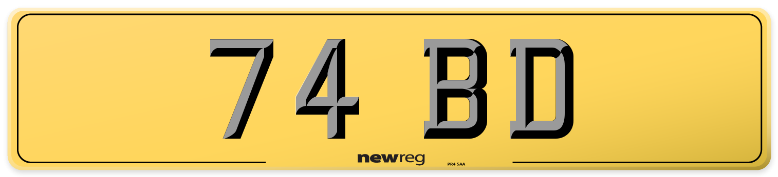 74 BD Rear Number Plate