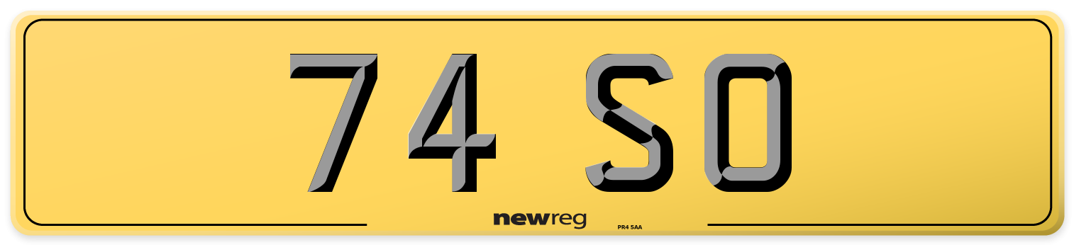 74 SO Rear Number Plate