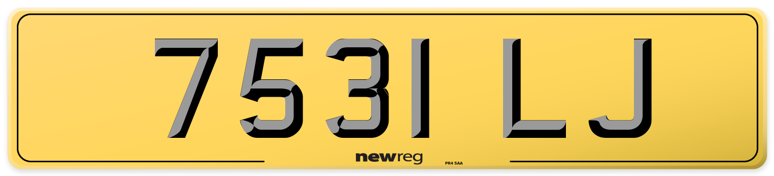 7531 LJ Rear Number Plate