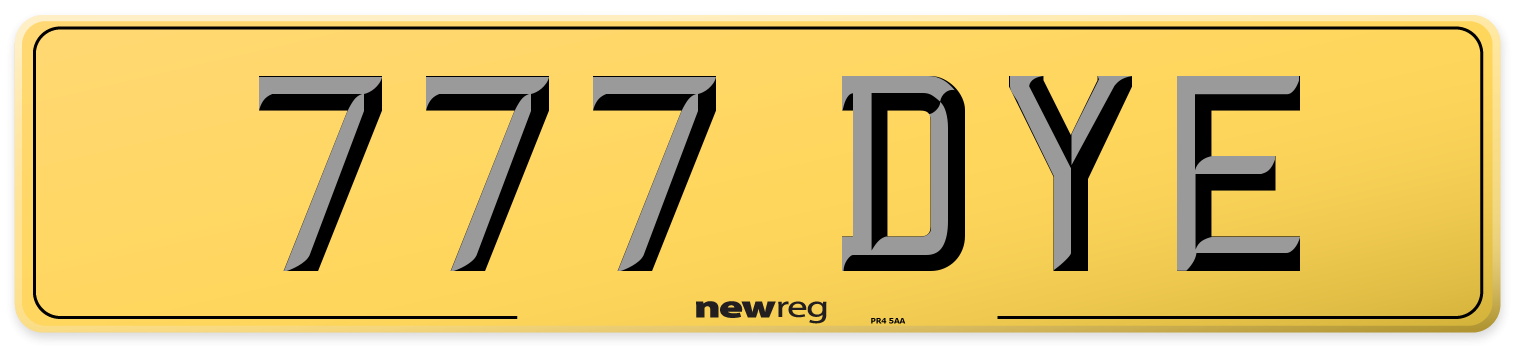 777 DYE Rear Number Plate