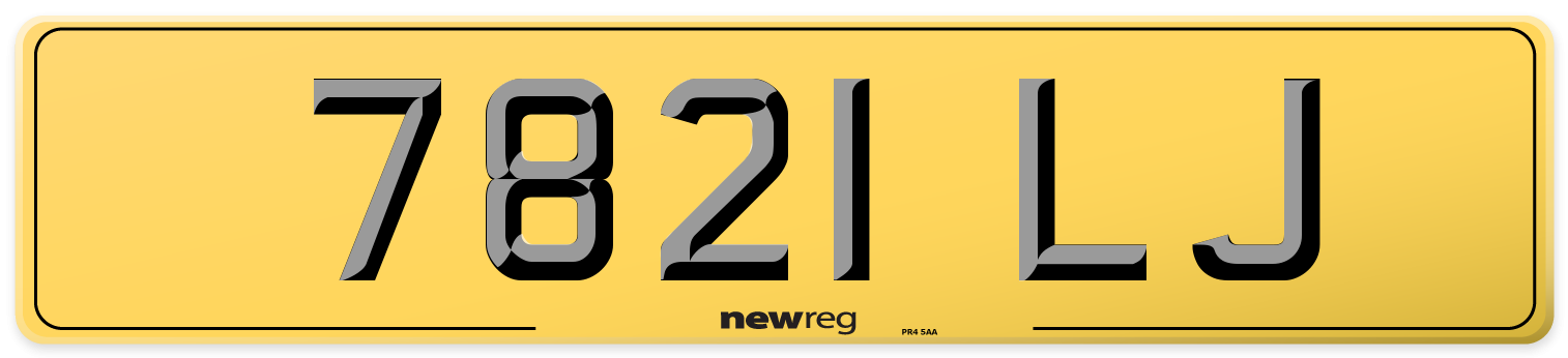7821 LJ Rear Number Plate