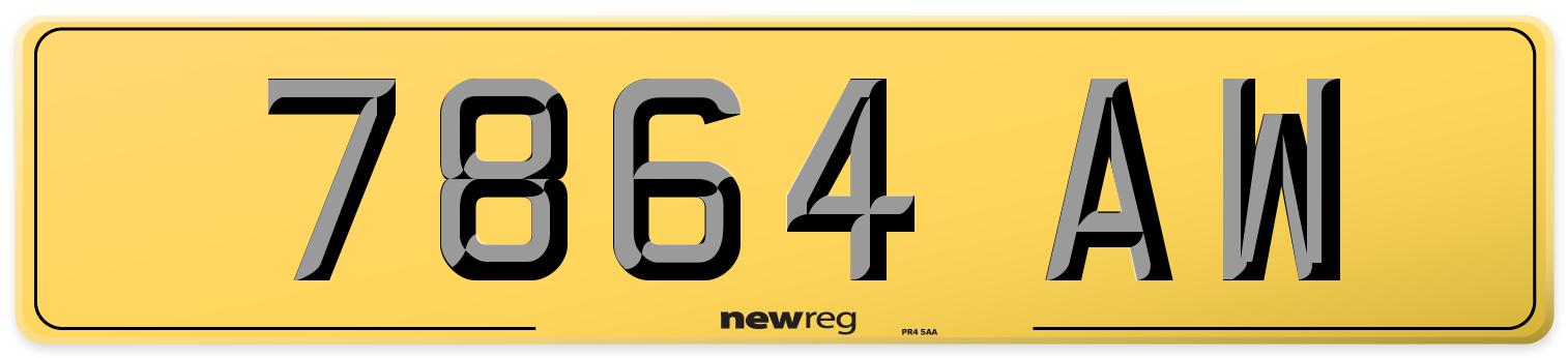 7864 AW Rear Number Plate