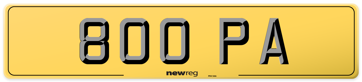 800 PA Rear Number Plate