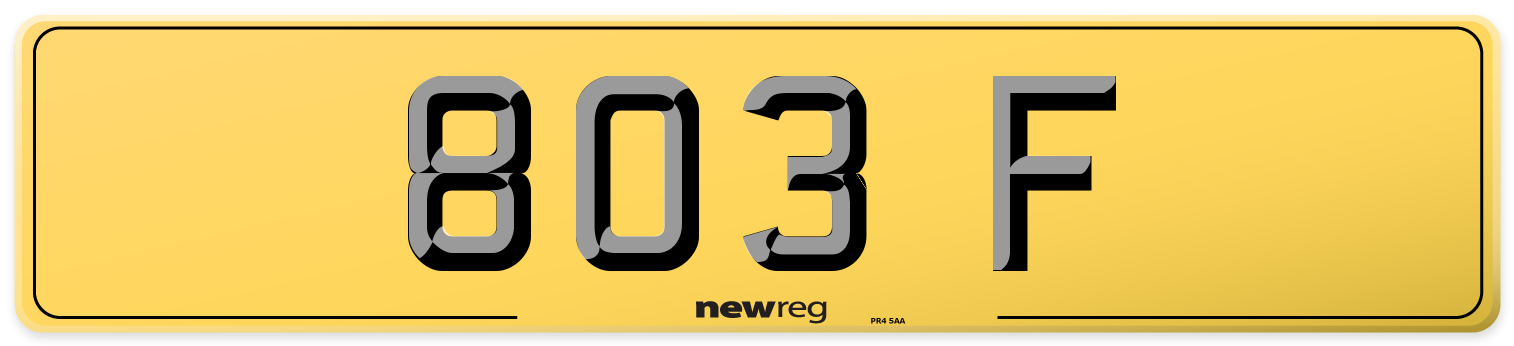 803 F Rear Number Plate