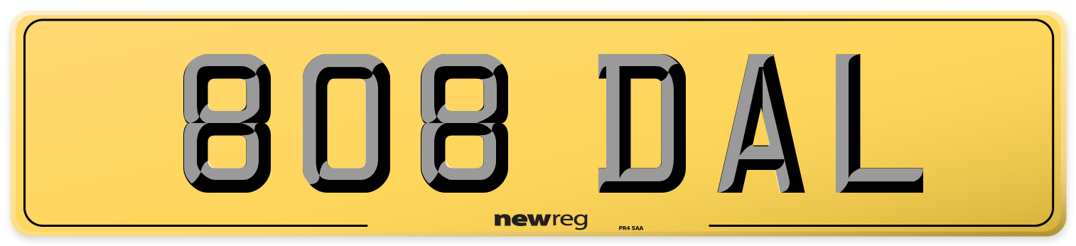 808 DAL Rear Number Plate
