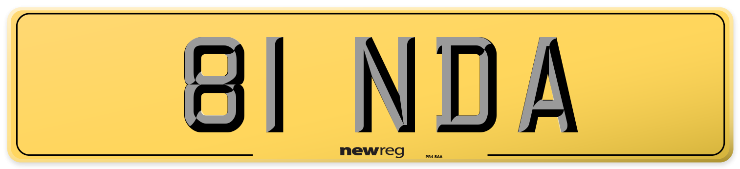 81 NDA Rear Number Plate