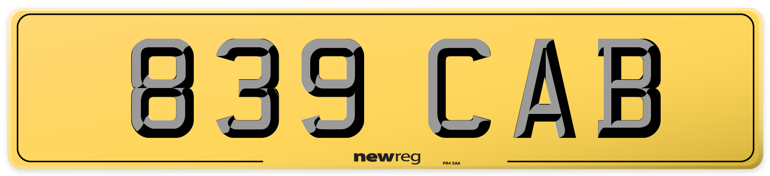 839 CAB Rear Number Plate