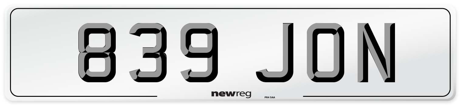 839 JON Front Number Plate