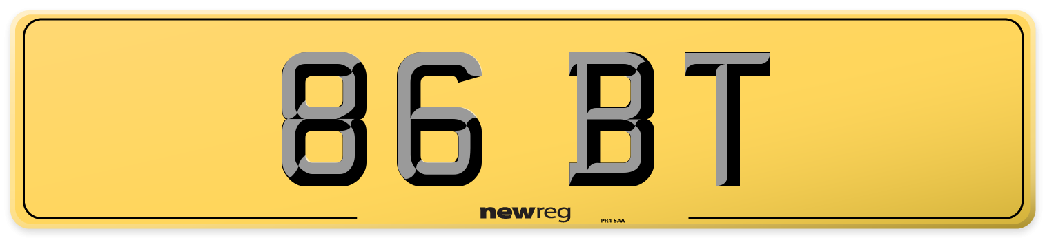 86 BT Rear Number Plate