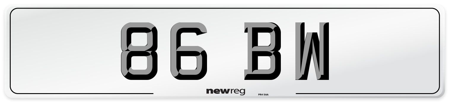 86 BW Front Number Plate