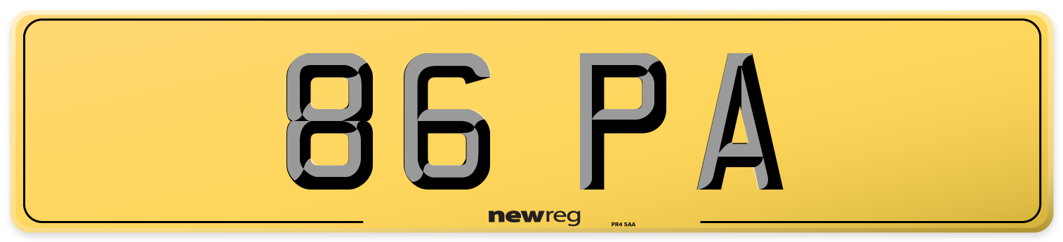 86 PA Rear Number Plate