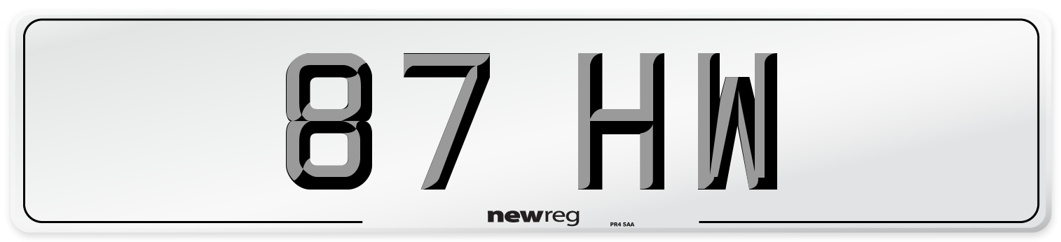 87 HW Front Number Plate