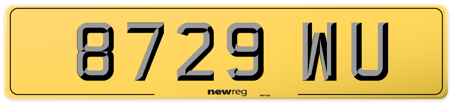 8729 WU Rear Number Plate