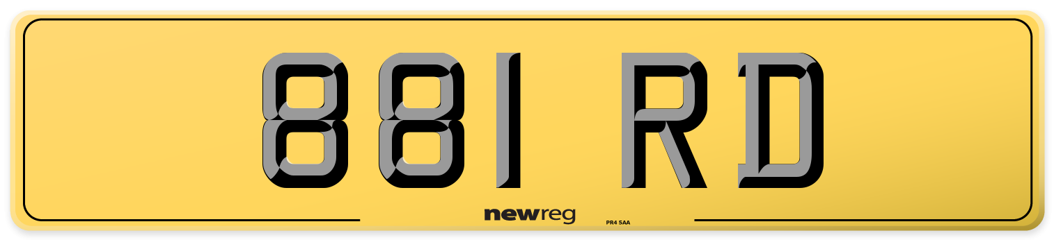 881 RD Rear Number Plate