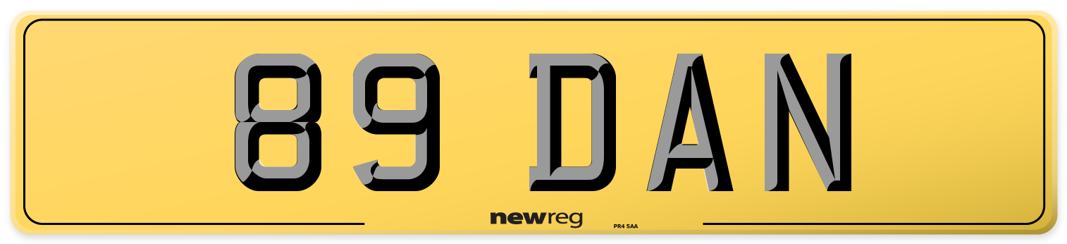 89 DAN Rear Number Plate