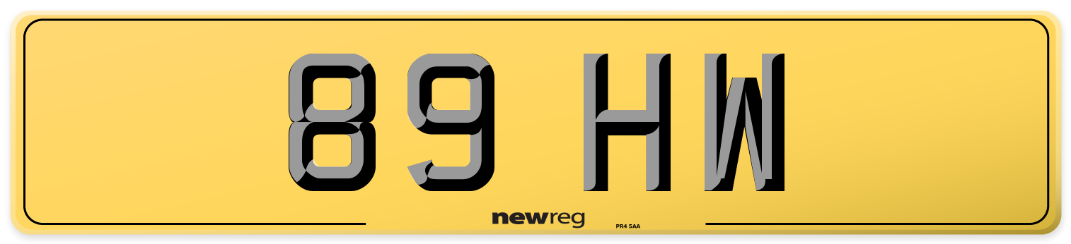 89 HW Rear Number Plate