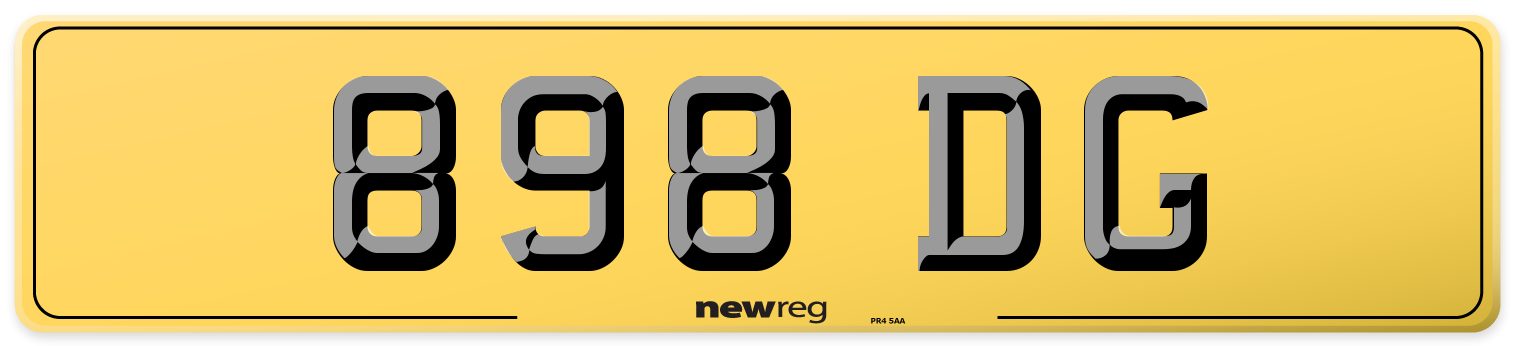 898 DG Rear Number Plate