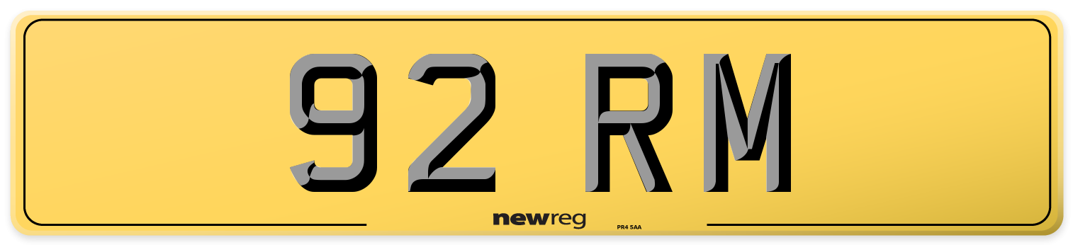92 RM Rear Number Plate