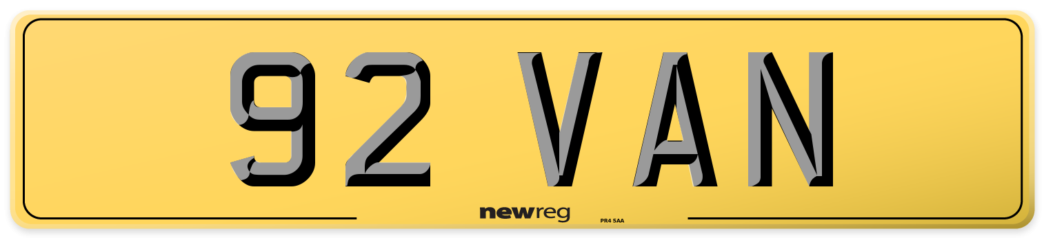 92 VAN Rear Number Plate