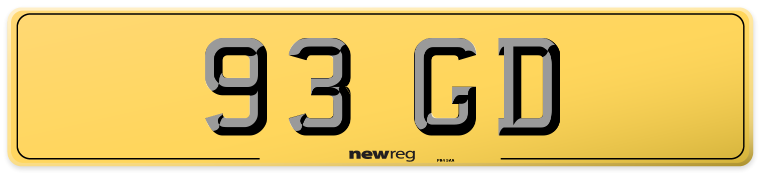 93 GD Rear Number Plate