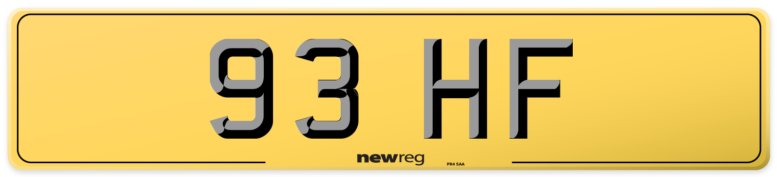 93 HF Rear Number Plate