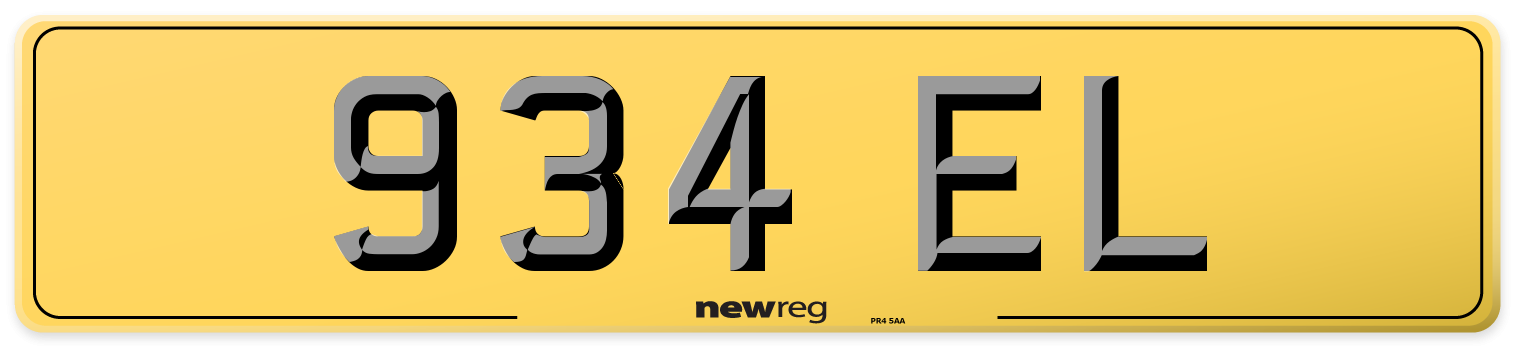 934 EL Rear Number Plate