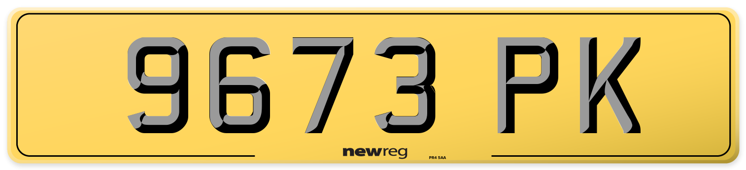 9673 PK Rear Number Plate