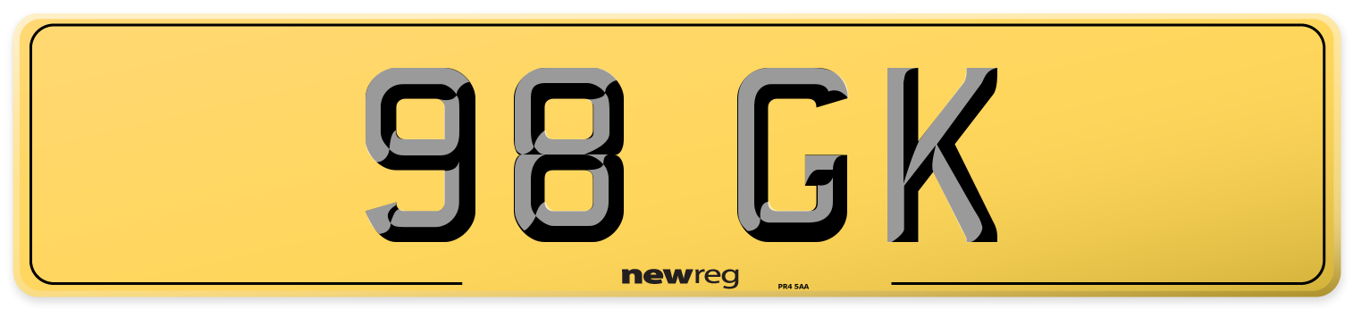 98 GK Rear Number Plate